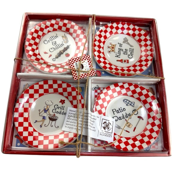 MWW Market Grillin Mini Plates Small 4 Ceramic New - Picture 1 of 10